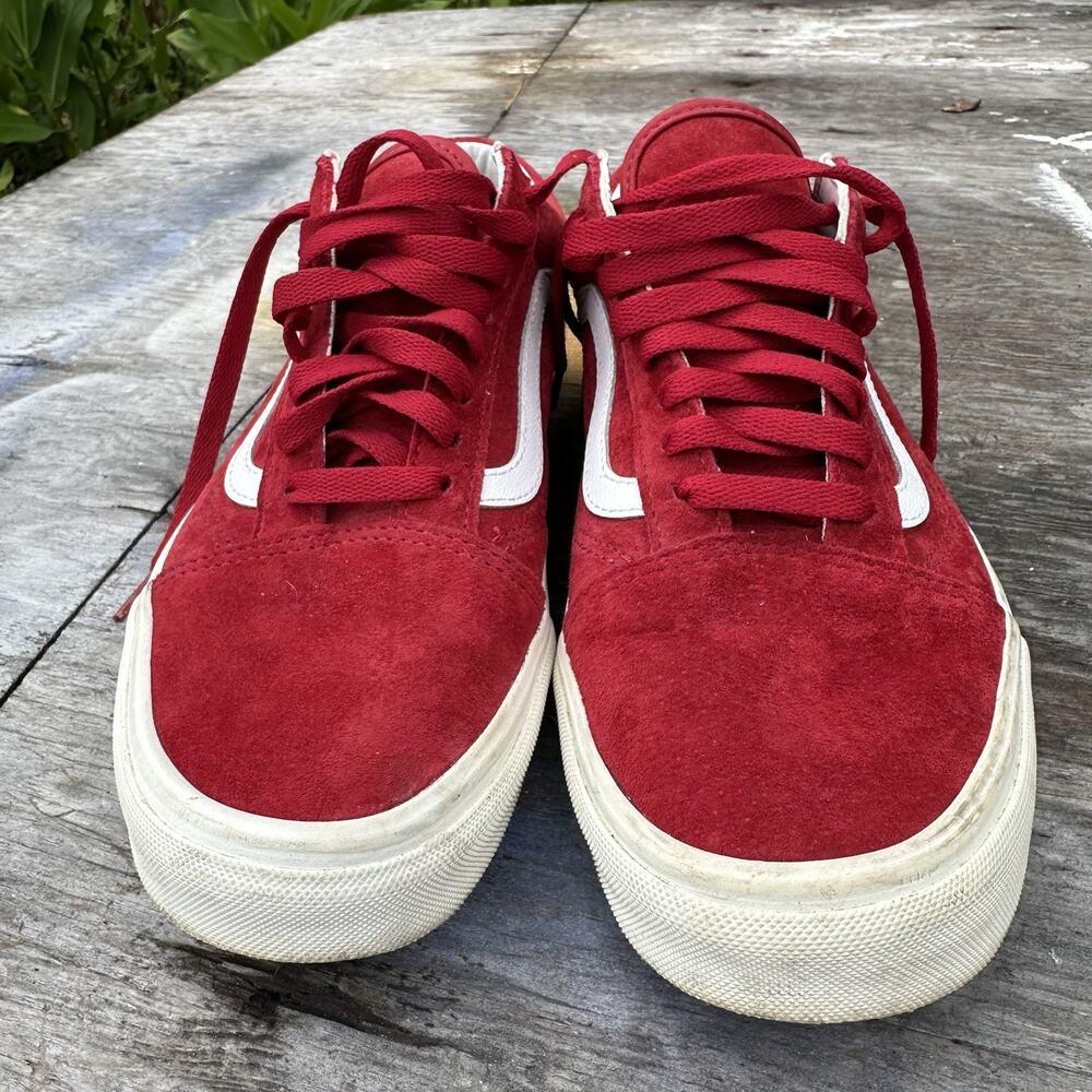 Vans Off The Wall Shoes Mens 8.5 Old Skool Sneaker Red Suede HEIQ Eco Dry Low - Picture 2 of 12